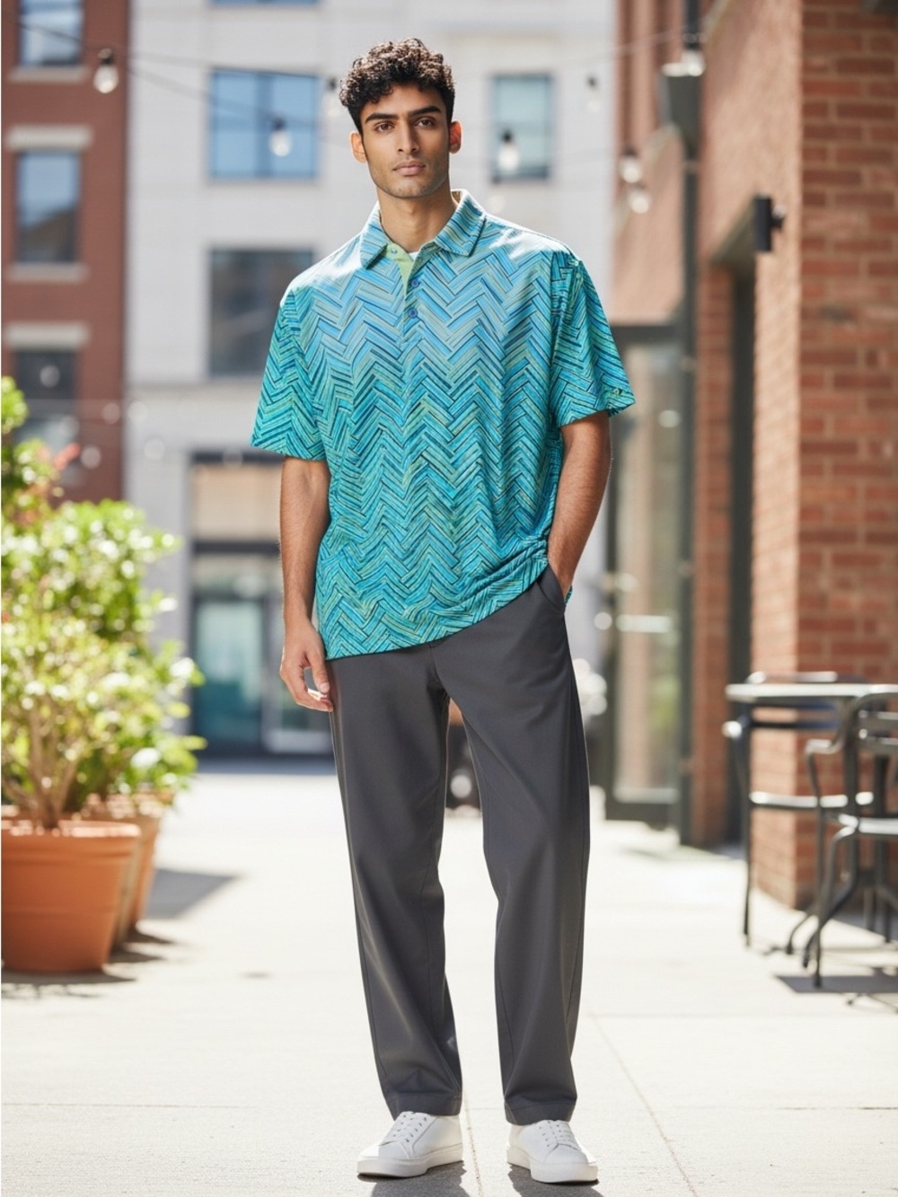 IBKUL Men's Chevron-Pattern Polo